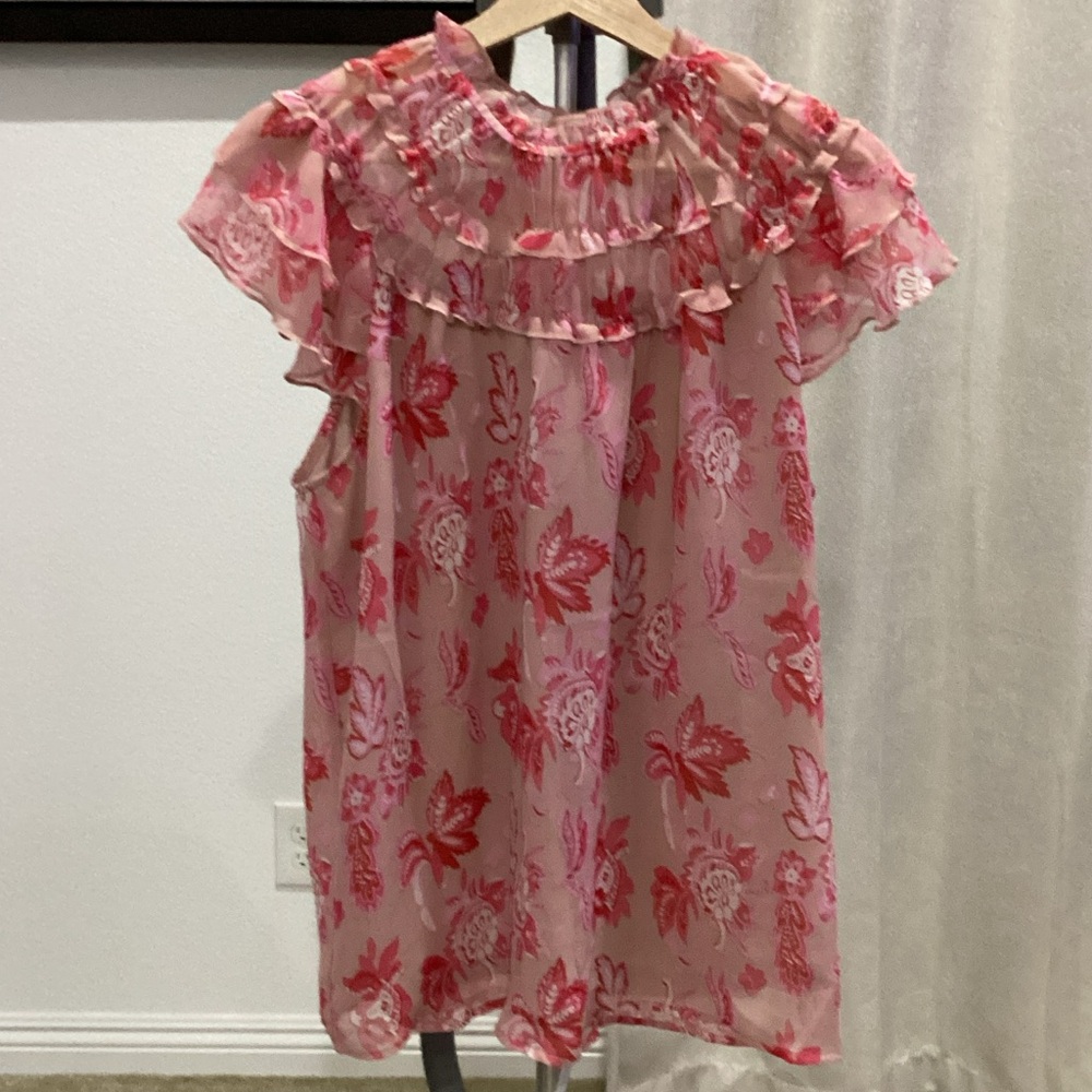 BiBi Pink Floral Ruffle Blouse